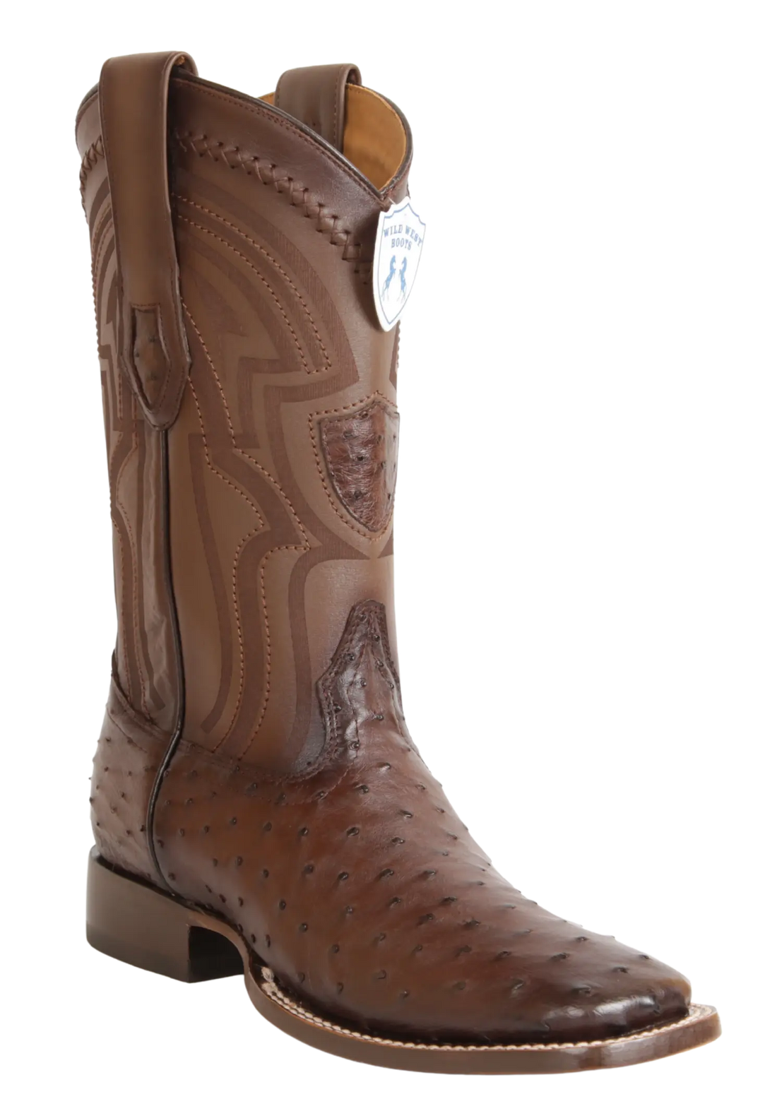 Wild West 284LH0316 Men's Faded Brown Genuine Ostrich Ranch Toe Cowboy Boots