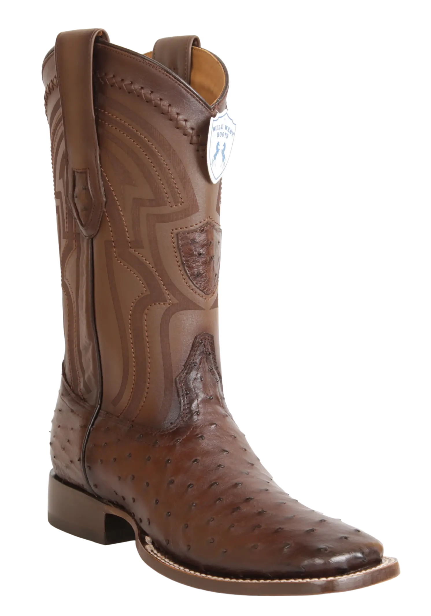 Wild West 284LH0316 Men's Faded Brown Genuine Ostrich Ranch Toe Cowboy Boots