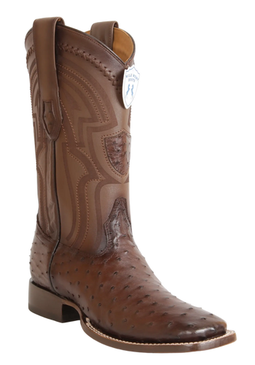 Wild West 284LH0316 Men's Faded Brown Genuine Ostrich Ranch Toe Cowboy Boots