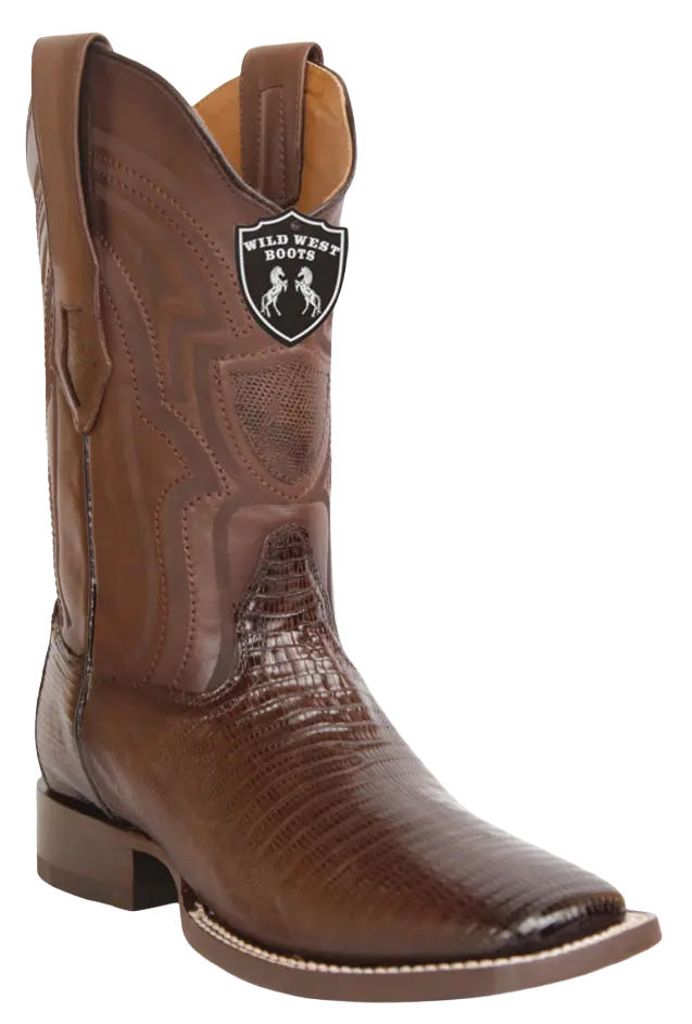 Wild West 284LH0716 Men's Faded Brown Genuine Teju Lizard Ranch Toe Cowboy Boots