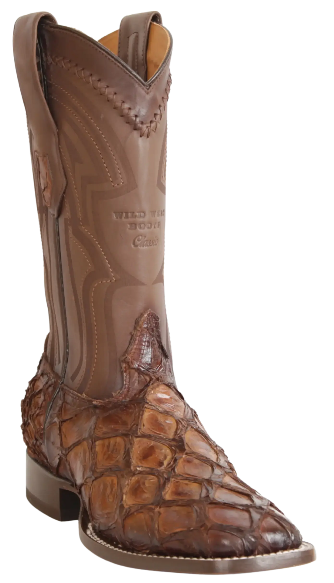 Wild West 284LH1016 Men's Faded Brown Genuine Pirarucu Ranch Toe Cowboy Boots