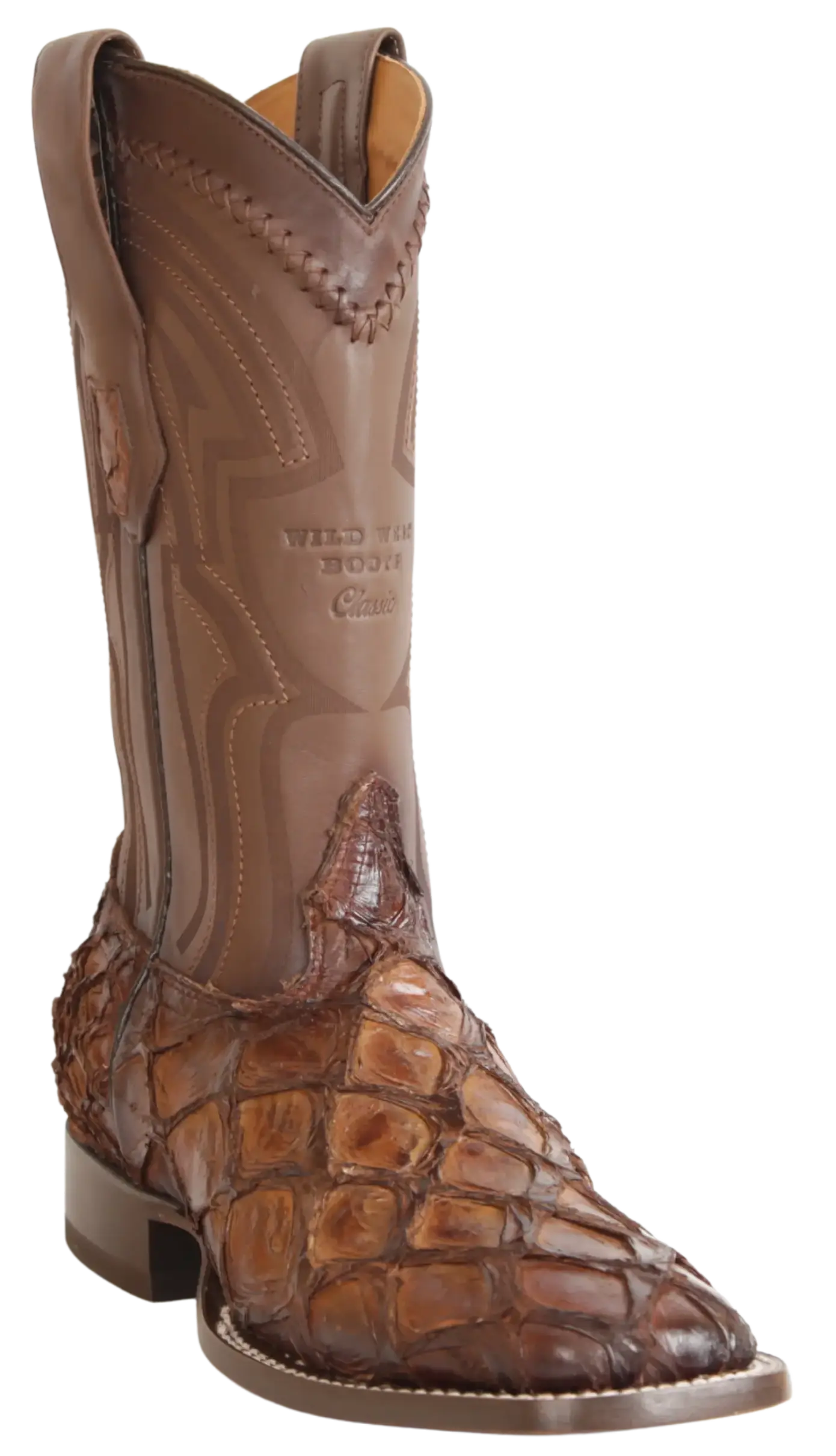 Wild West 284LH1016 Men's Faded Brown Genuine Pirarucu Ranch Toe Cowboy Boots