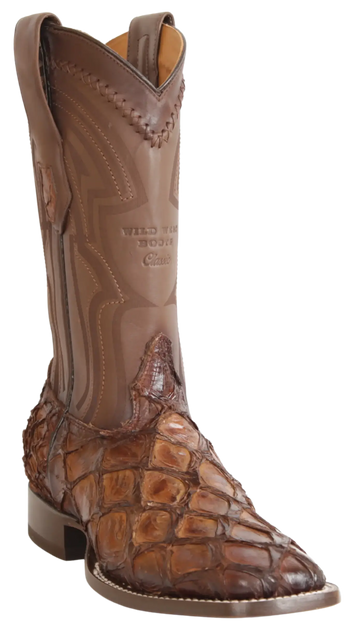 Wild West 284LH1016 Men's Faded Brown Genuine Pirarucu Ranch Toe Cowboy Boots