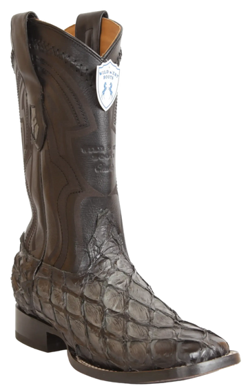 Wild West 284LH1038 Men's Faded Gray Genuine Pirarucu Ranch Toe Cowboy Boots