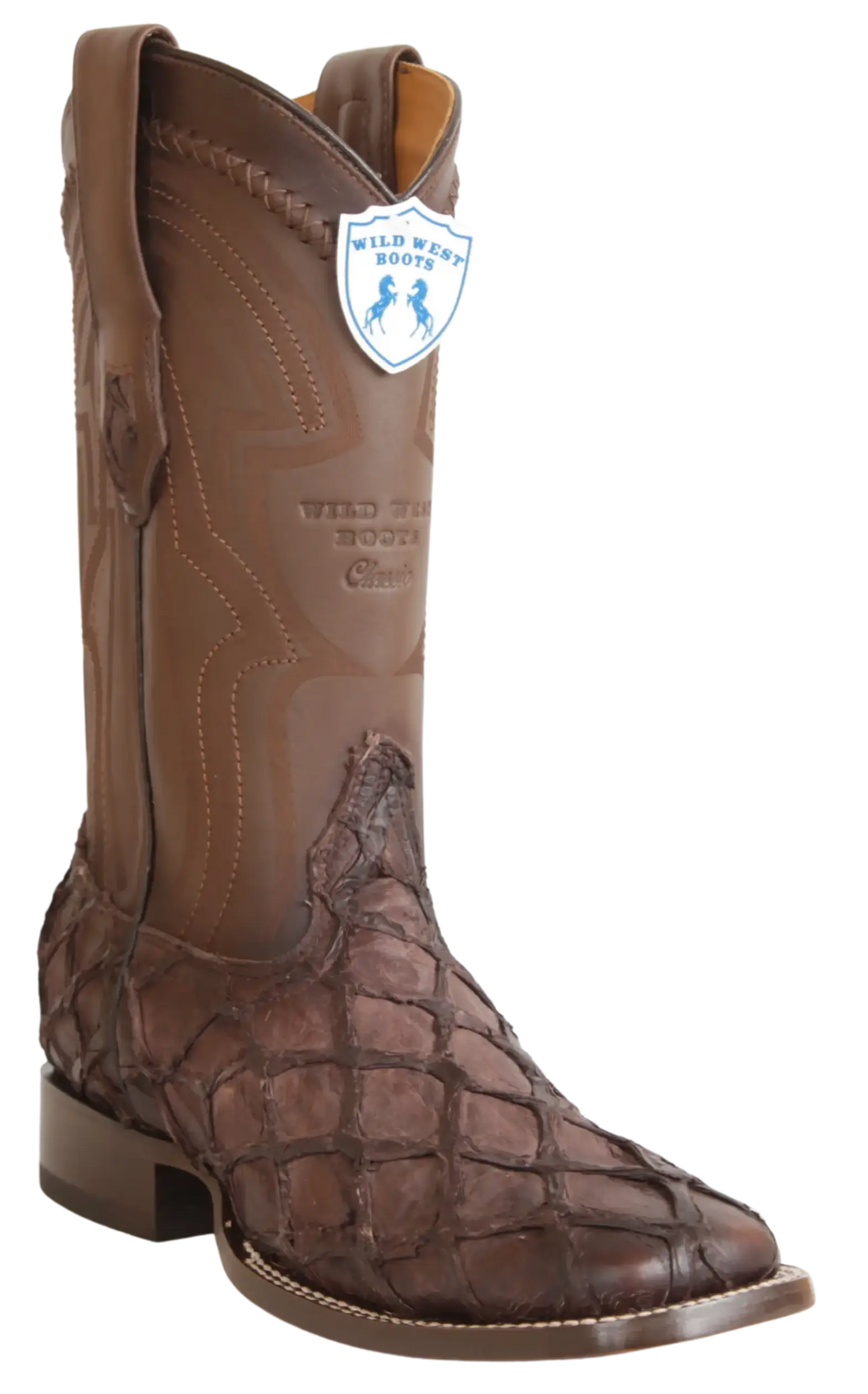 Wild West 284LH1059 Men's Faded Tobacco Genuine Pirarucu Ranch Toe Cowboy Boots