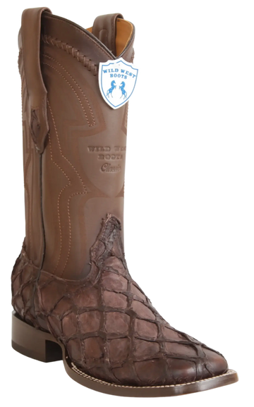 Wild West 284LH1059 Men's Faded Tobacco Genuine Pirarucu Ranch Toe Cowboy Boots