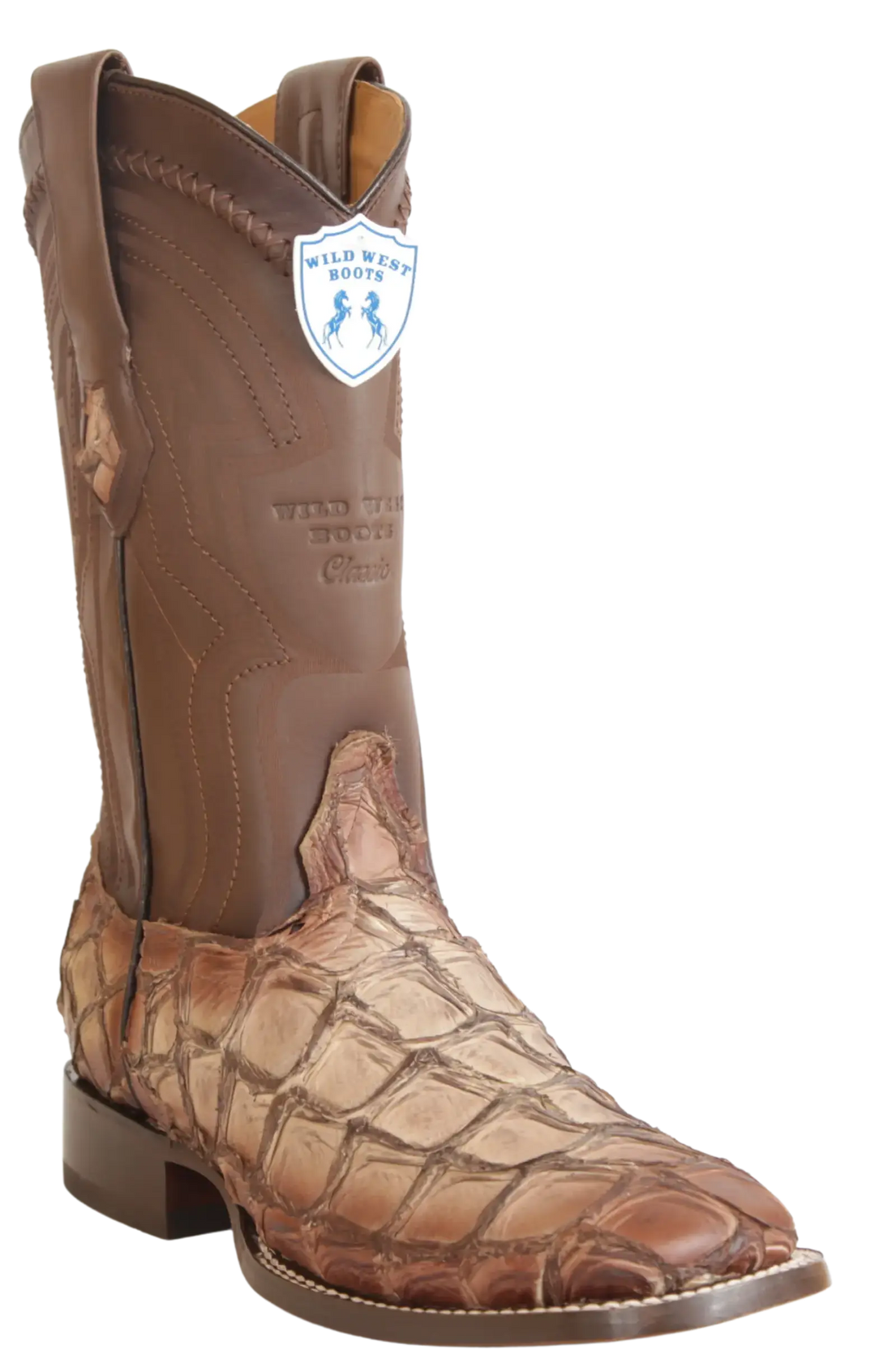Wild West 284LH1072 Men's Faded Mocha Genuine Pirarucu Ranch Toe Cowboy Boots