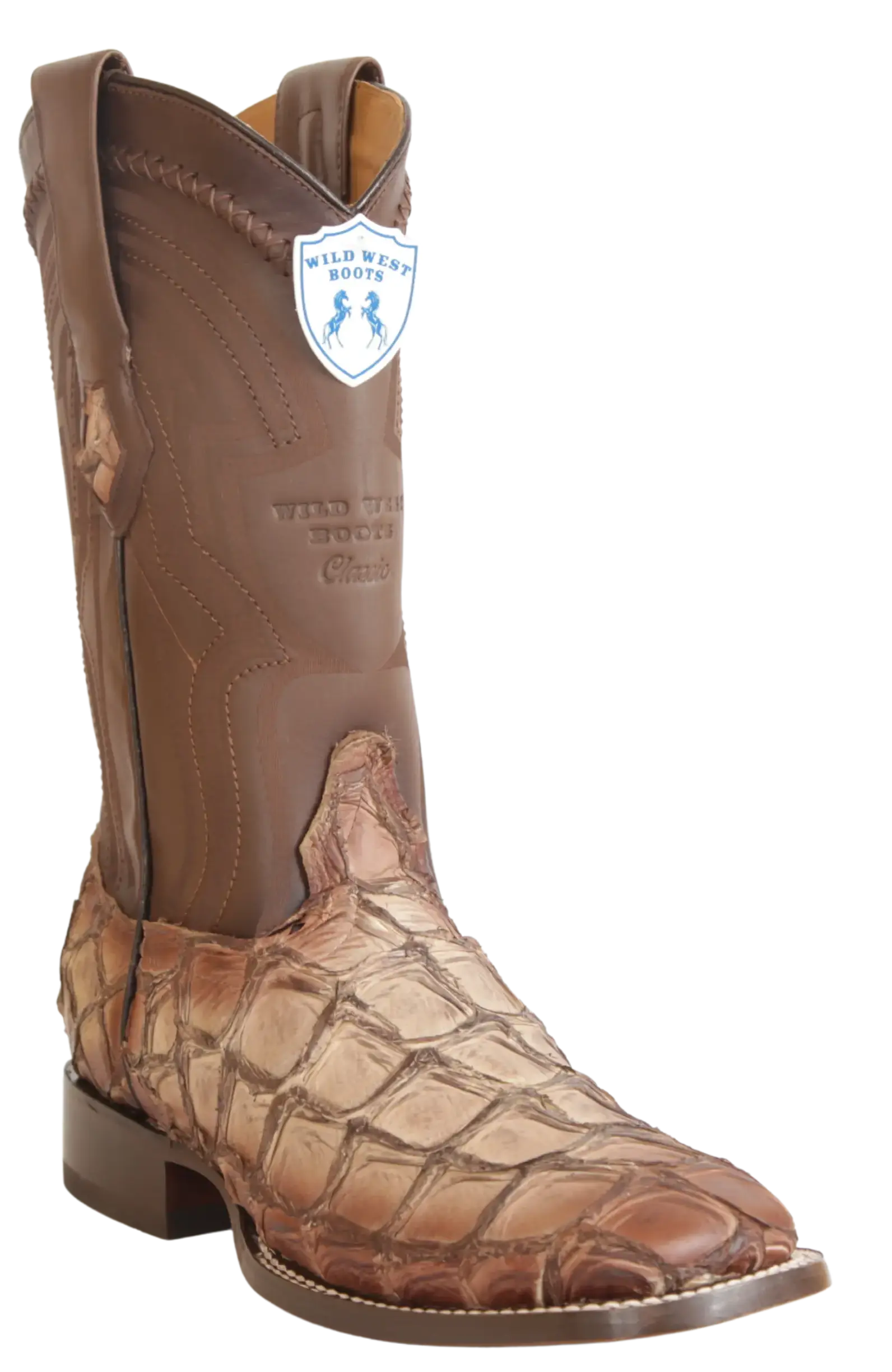 Wild West 284LH1072 Men's Faded Mocha Genuine Pirarucu Ranch Toe Cowboy Boots