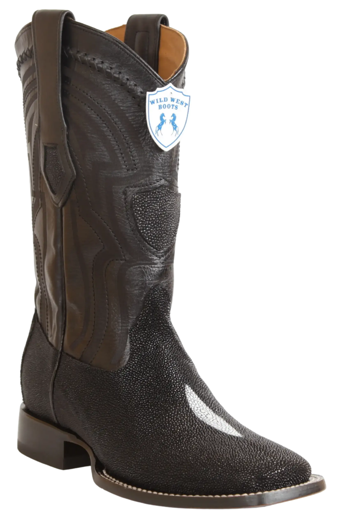 Wild West 284LH1205 Men's Black Genuine Single Stone Stingray Ranch Toe Cowboy Boots