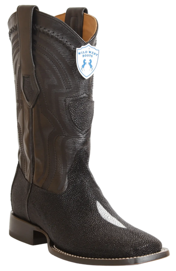Wild West 284LH1205 Men's Black Genuine Single Stone Stingray Ranch Toe Cowboy Boots