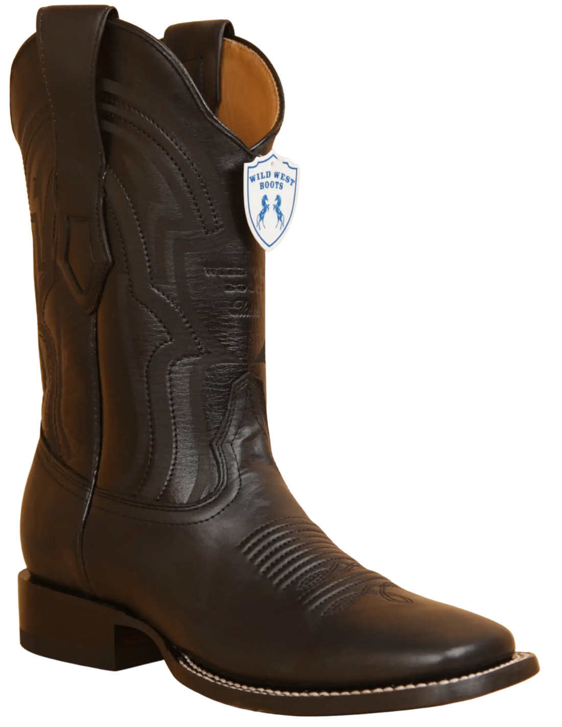 Wild West 284LH2105 Men's Black Genuine Leather Ranch Toe Cowboy Boots