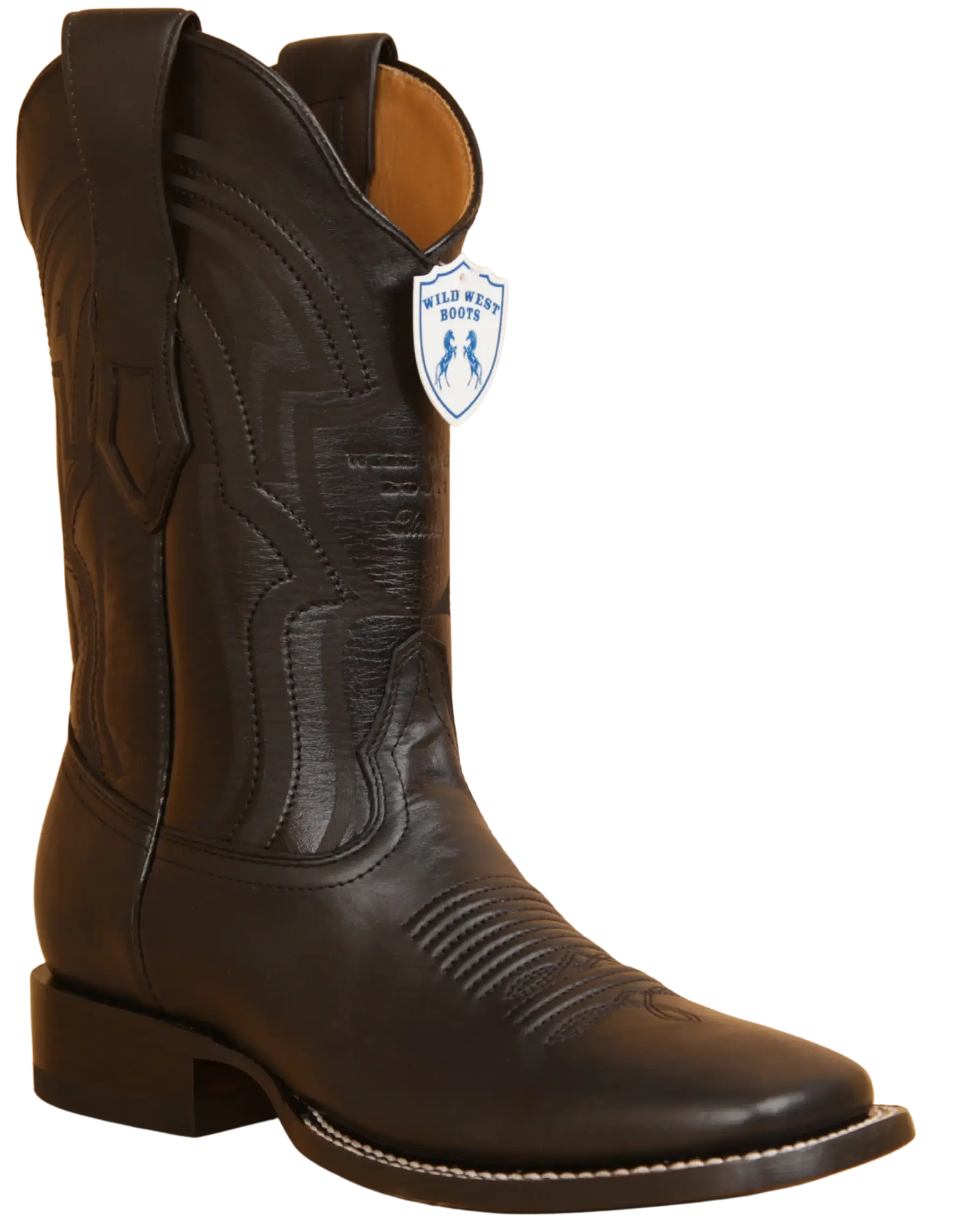 Wild West 284LH2105 Men's Black Genuine Leather Ranch Toe Cowboy Boots
