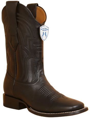 Wild West 284LH2105 Men's Black Genuine Leather Ranch Toe Cowboy Boots