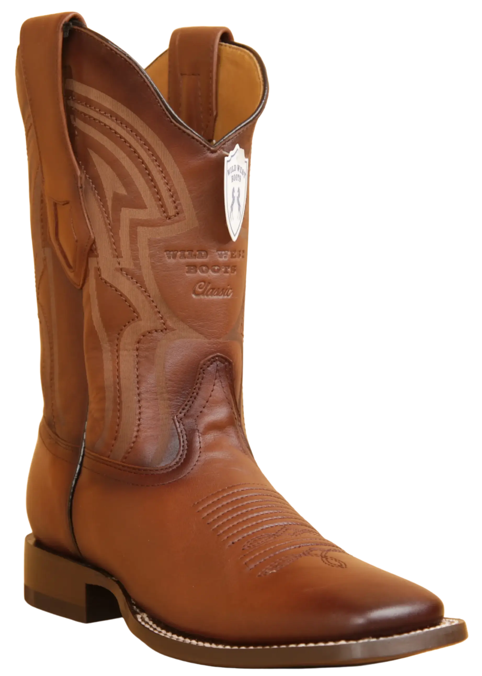 Wild West 284LH2116 Men's Faded Brown Genuine Leather Ranch Toe Cowboy Boots