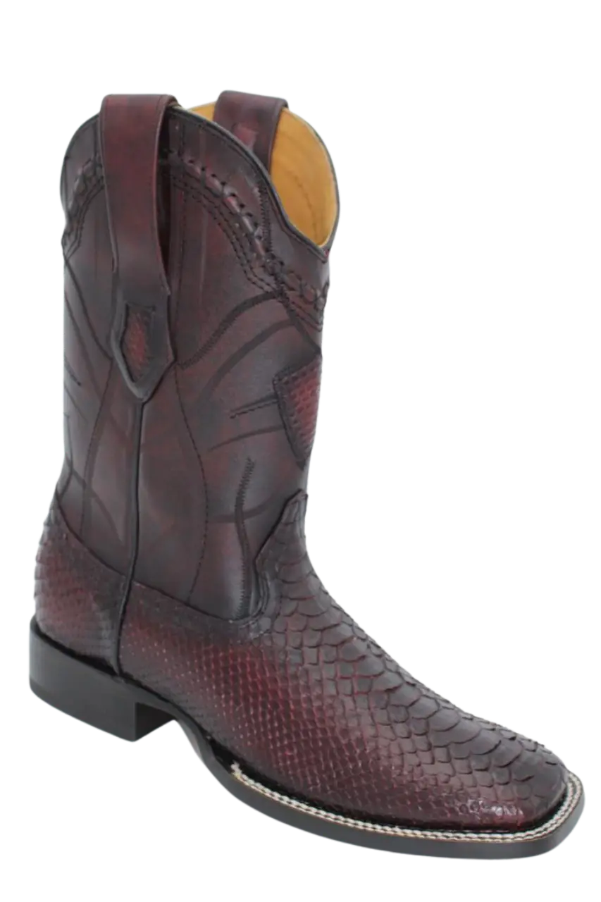 Wild West 284LH5718 Men's Black Cherry Genuine Python Ranch Toe Cowboy Boots