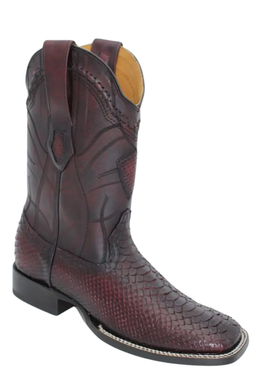 Wild West 284LH5718 Men's Black Cherry Genuine Python Ranch Toe Cowboy Boots