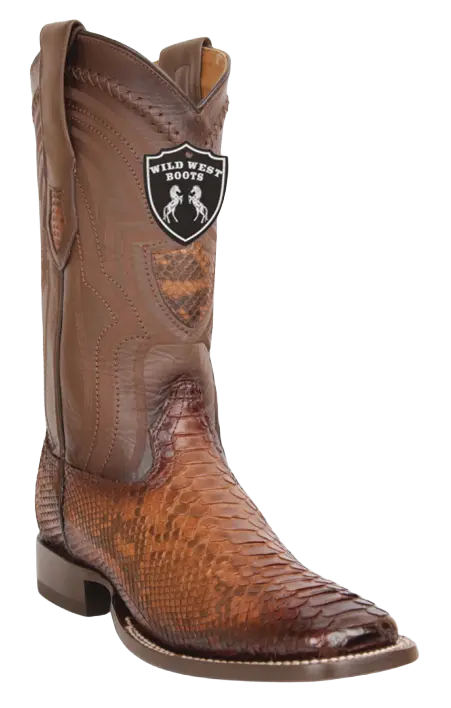 Wild West 284LH5766 Men's Porto Brown Genuine Python Ranch Toe Cowboy Boots