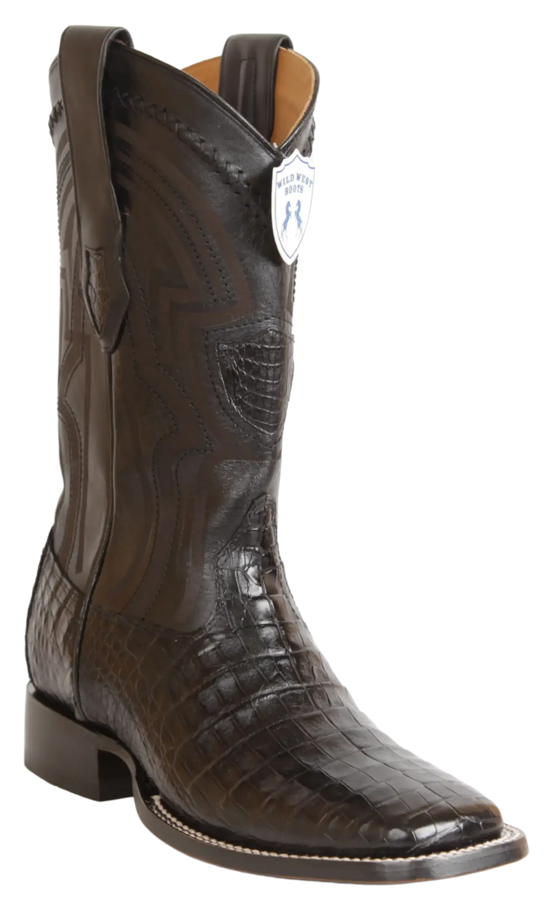 Wild West 284LH8205 Men's Black Genuine Caiman Crocodile Belly Ranch Toe Cowboy Boots