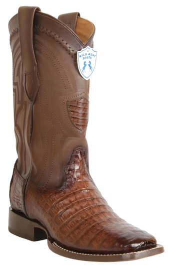 Wild West 284LH8216 Men's Faded Brown Genuine Caiman Crocodile Belly Ranch Toe Cowboy Boots