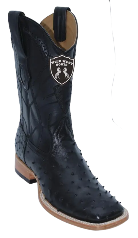 Wild West 284LHN0305 Men's Black Genuine Ostrich Ranch Toe Cowboy Boots