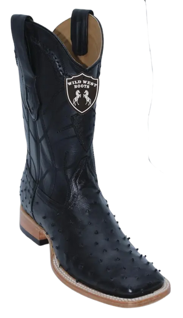 Wild West 284LHN0305 Men's Black Genuine Ostrich Ranch Toe Cowboy Boots
