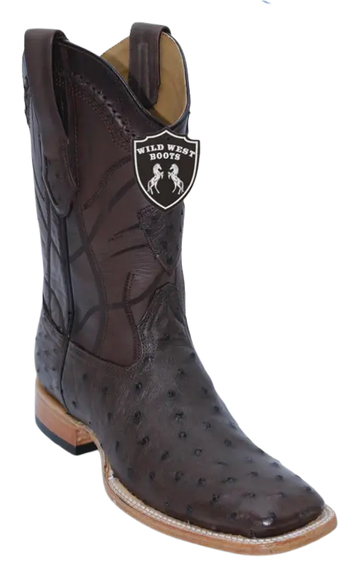 Wild West 284LHN0316 Men's Faded Brown Genuine Ostrich Ranch Toe Cowboy Boots