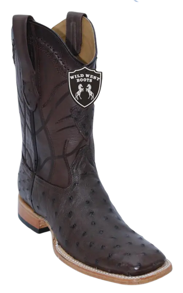 Wild West 284LHN0316 Men's Faded Brown Genuine Ostrich Ranch Toe Cowboy Boots