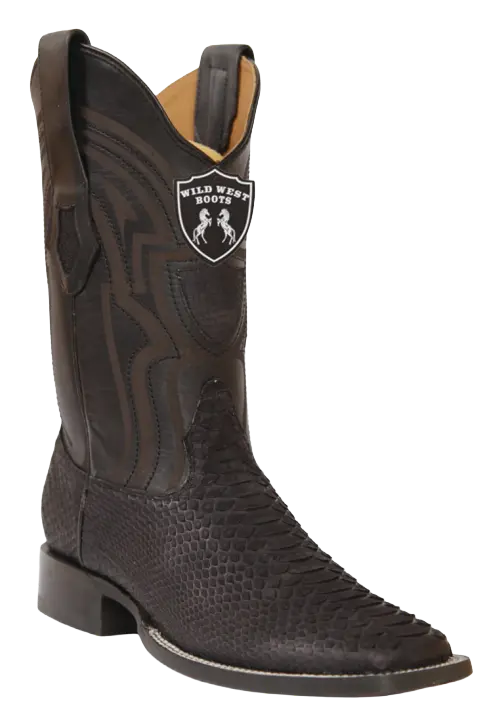 Wild West 284LHN5705 Men's Nubuck Black Genuine Python Ranch Toe Cowboy Boots