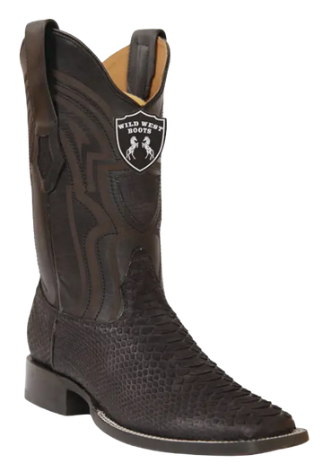 Wild West 284LHN5705 Men's Nubuck Black Genuine Python Ranch Toe Cowboy Boots