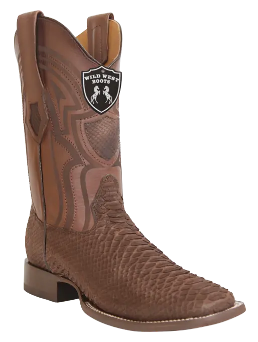 Wild West 284LHN5707 Men's Nubuck Brown Genuine Python Ranch Toe Cowboy Boots