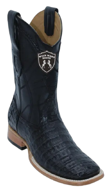 Wild West 284LHN8205 Men's Black Genuine Caiman Crocodile Belly Ranch Toe Cowboy Boots