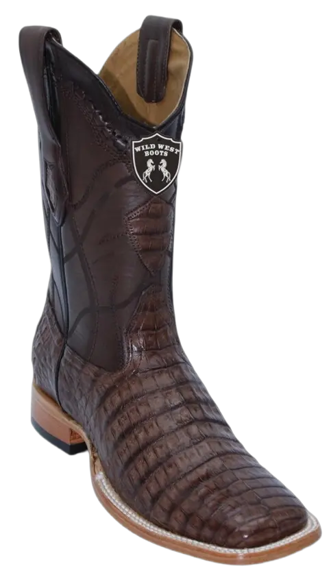 Wild West 284LHN8207 Men's Brown Genuine Caiman Crocodile Belly Ranch Toe Cowboy Boots