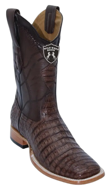 Wild West 284LHN8207 Men's Brown Genuine Caiman Crocodile Belly Ranch Toe Cowboy Boots