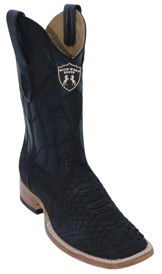 Wild West 284LN5705 Men's Nubuck Black Genuine Python Ranch Toe Cowboy Boots