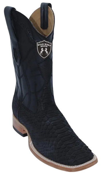 Wild West 284LN5705 Men's Nubuck Black Genuine Python Ranch Toe Cowboy Boots