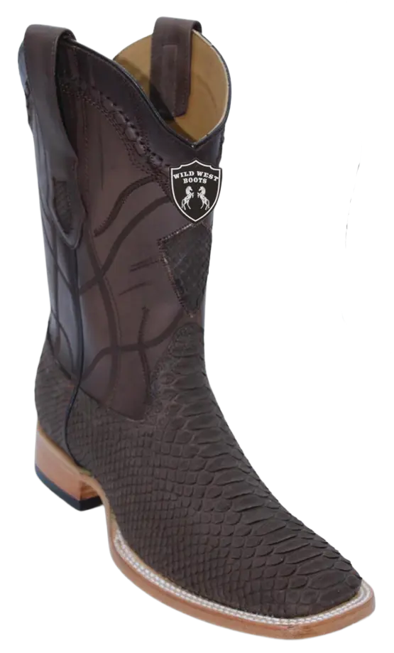 Wild West 284LN5707 Men's Nubuck Brown Genuine Python Ranch Toe Cowboy Boots
