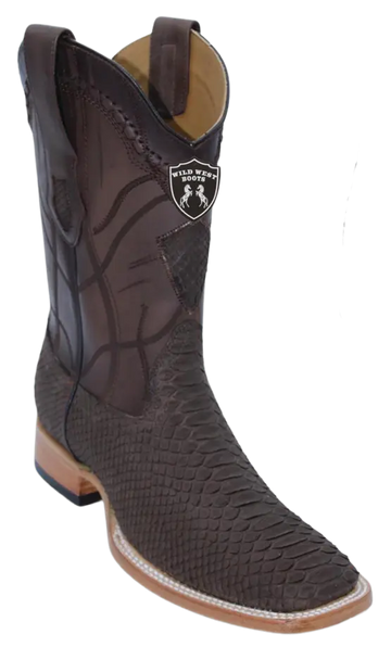 Wild West 284LN5707 Men's Nubuck Brown Genuine Python Ranch Toe Cowboy Boots