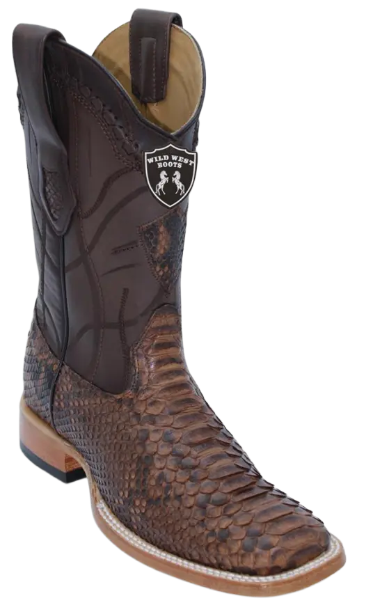 Wild West 284LN5766 Men's Porto Brown Genuine Python Ranch Toe Cowboy Boots