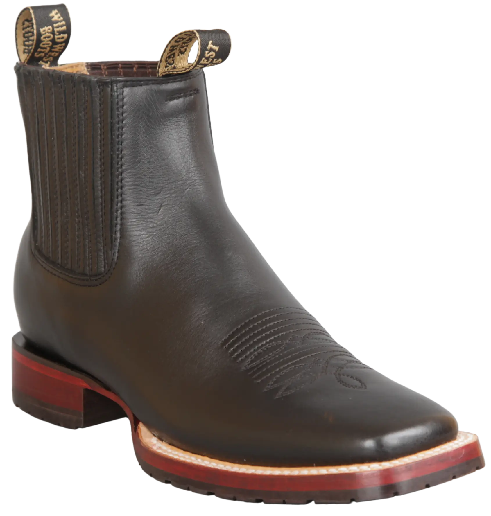 Wild West 284TBM2105 Women's Black Genuine Leather Ranch Toe Short Boots Suit Essence