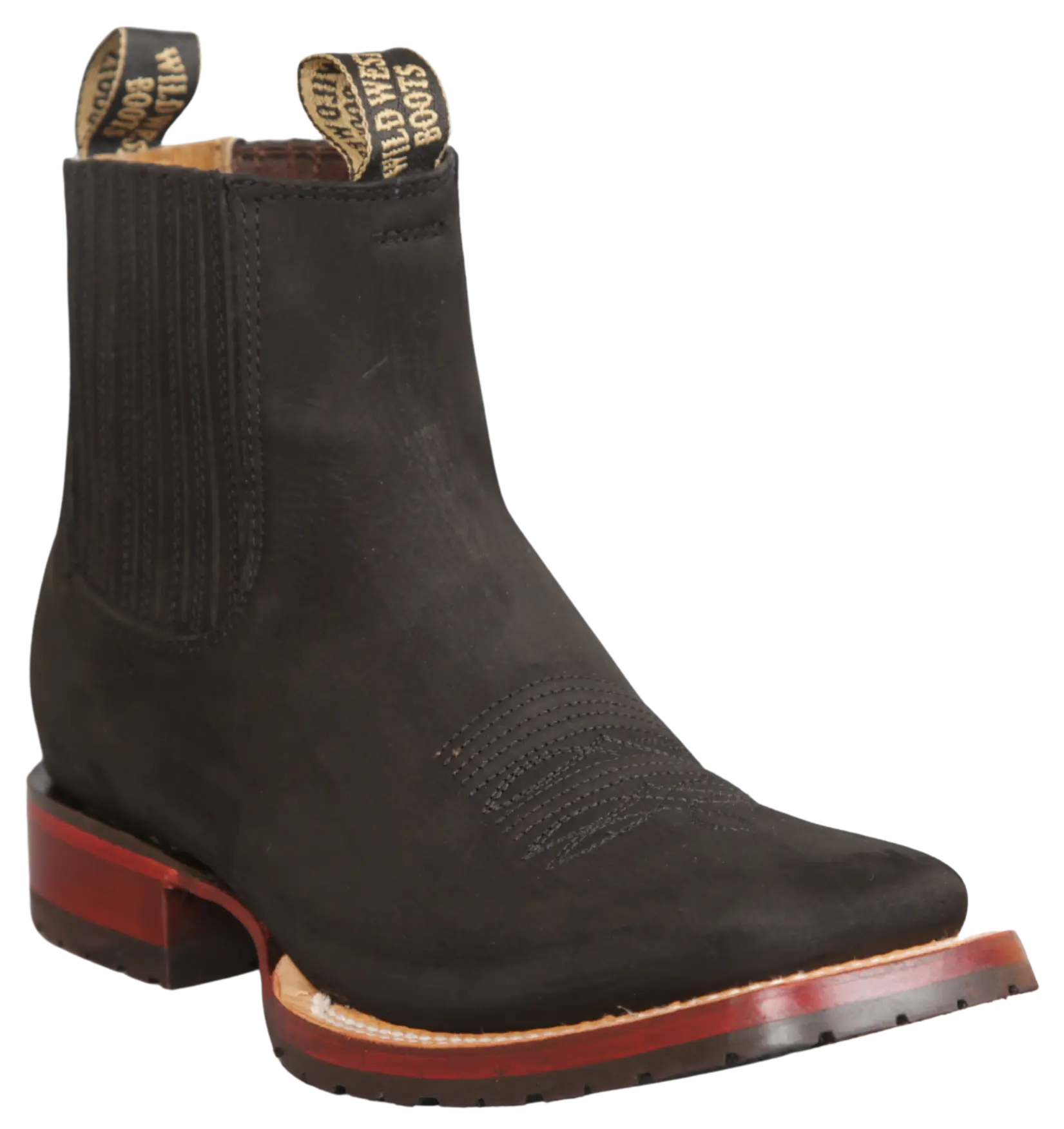 Wild West 284TBM6305 Women's Black Genuine Leather Ranch Toe Short Boots Suit Essence
