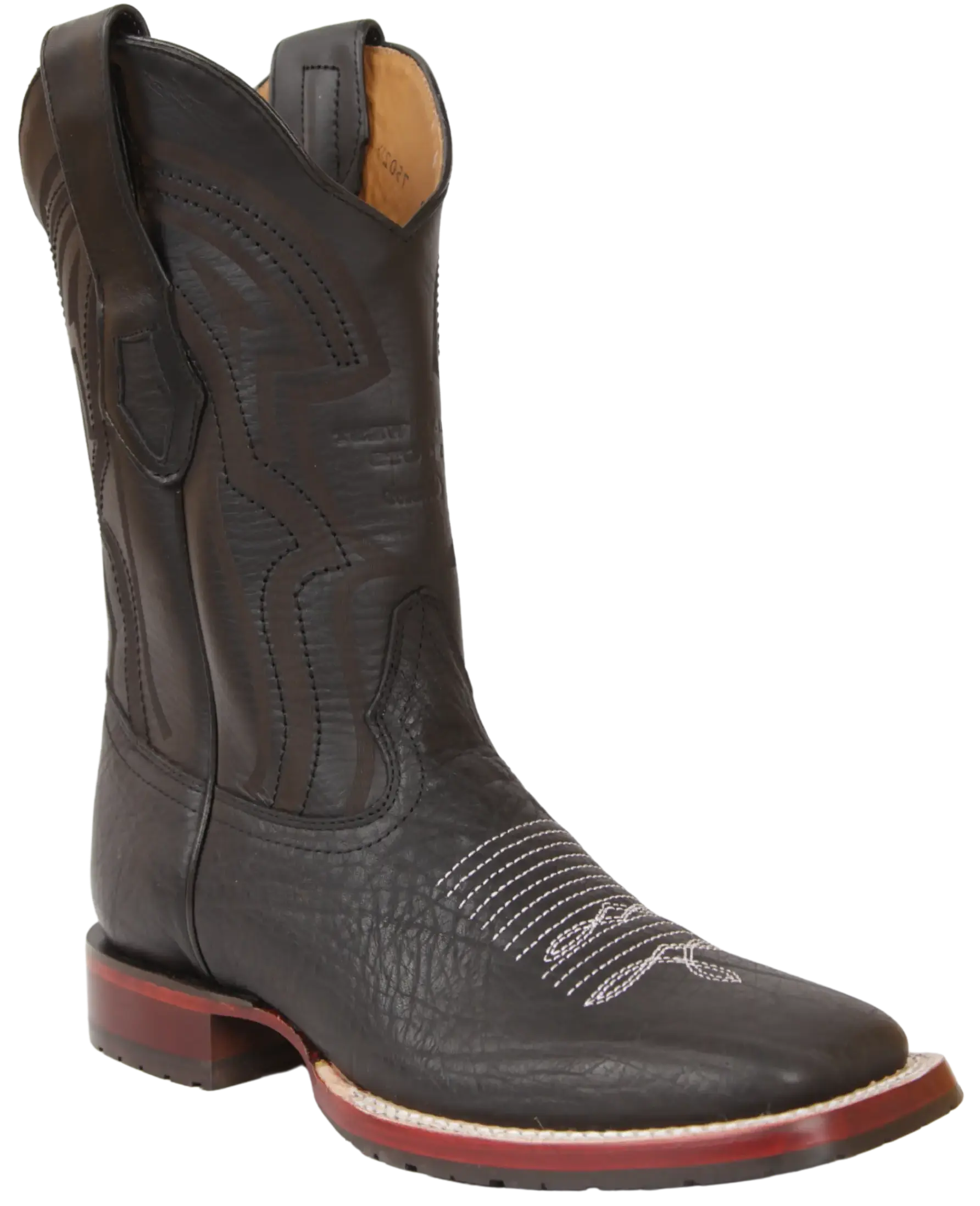 Wild West 284TL23105 Men's Black Genuine Leather Ranch Toe Cowboy Boots