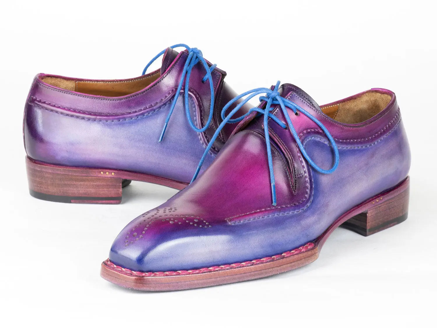 Paul Parkman Men's Blue/Purple Hand-Welted Genuine Leather Derby Shoes (ID#326G19) PAUL PARKMAN