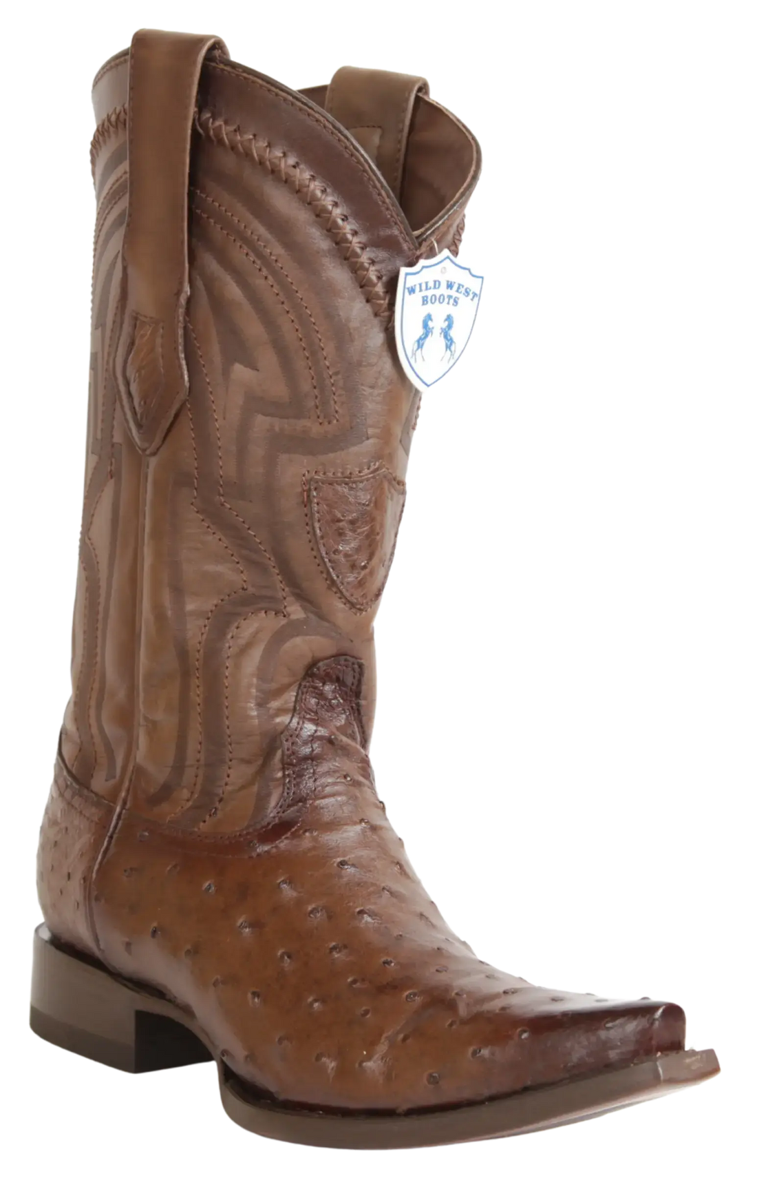 Wild West 294LI0316 Men's Faded Brown Genuine Ostrich Snip Toe Cowboy Boots