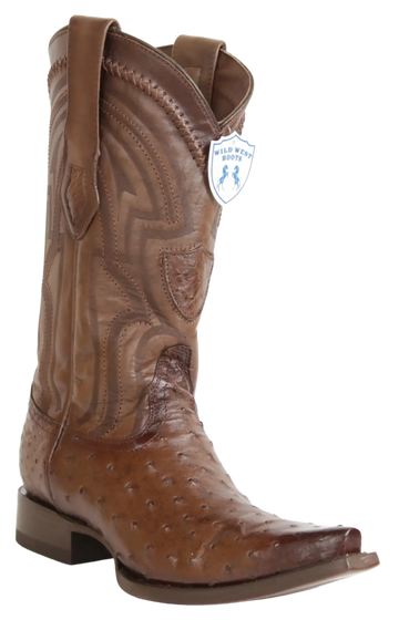 Wild West 294LI0316 Men's Faded Brown Genuine Ostrich Snip Toe Cowboy Boots