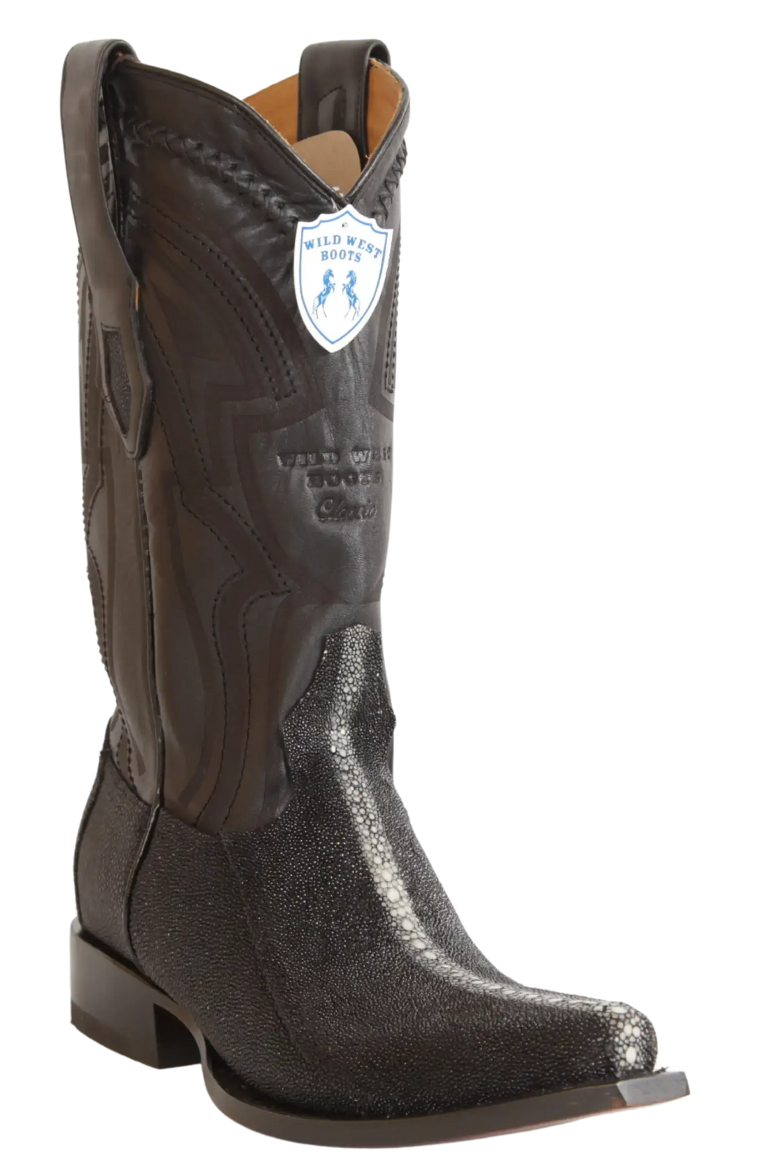 Wild West 294LI1105 Men's Black Genuine Rowstone Stingray Snip Toe Cowboy Boots