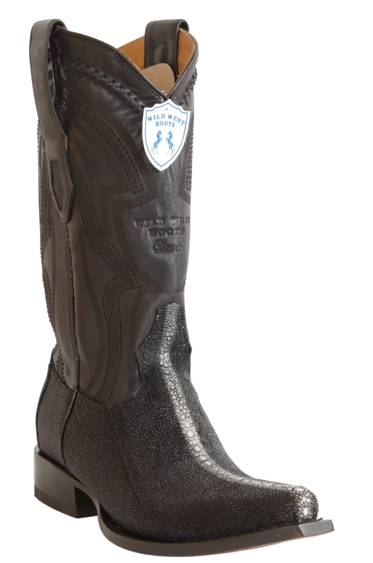 Wild West 294LI1105 Men's Black Genuine Rowstone Stingray Snip Toe Cowboy Boots
