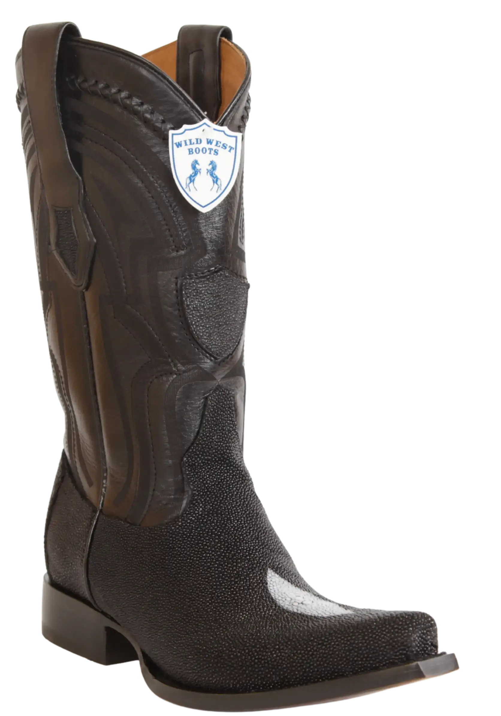 Wild West 294LI1205 Men's Black Genuine Single Stone Stingray Snip Toe Cowboy Boots