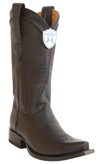 Wild West 294LI2705 Men's Black Genuine Leather Snip Toe Cowboy Boots