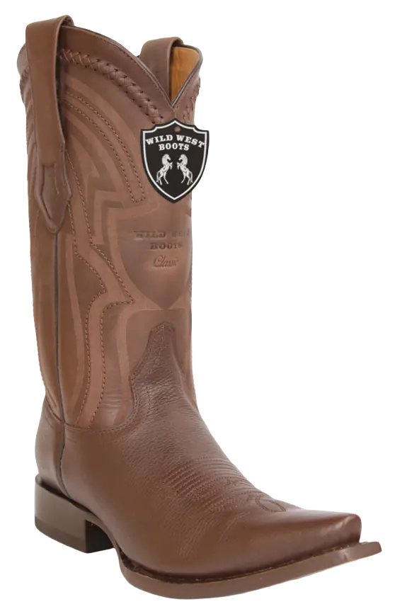 Wild West 294LI2707 Men's Brown Genuine Leather Snip Toe Cowboy Boots
