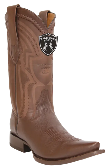 Wild West 294LI2707 Men's Brown Genuine Leather Snip Toe Cowboy Boots